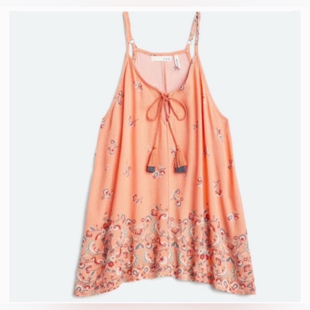 LUQ Coral Boho Tie Detail Halter Top Medium EUC